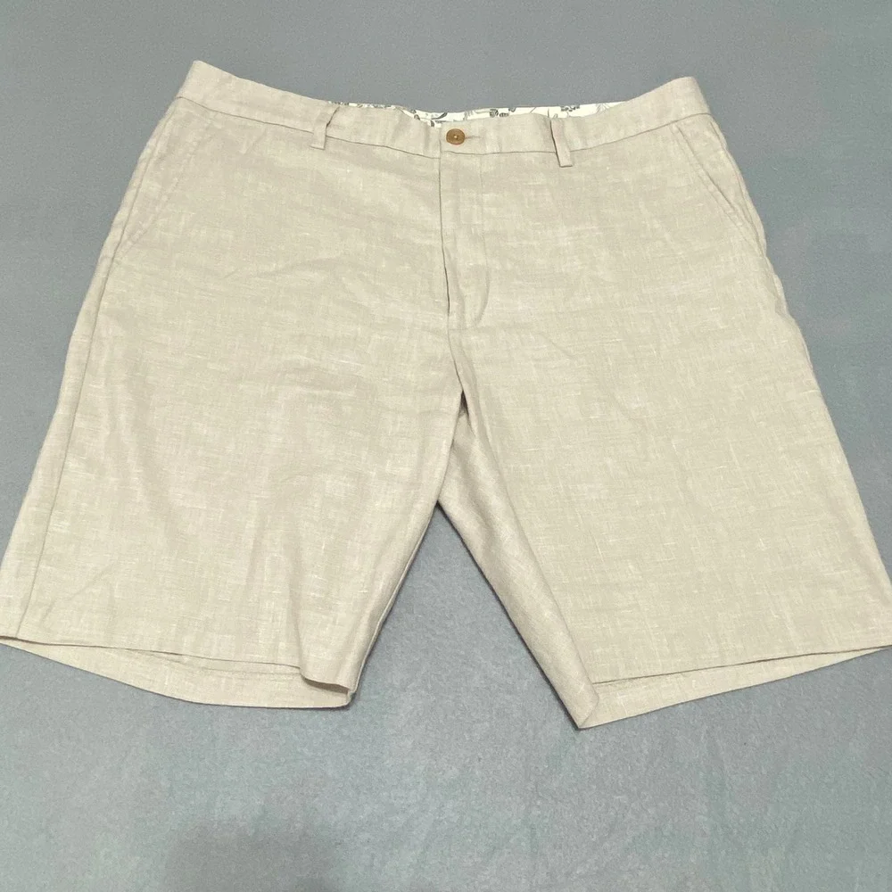 Tommy Bahama Mens 38x10 Linen Blend Coolmax Shorts Beige Flat Front Casual Luxe‎